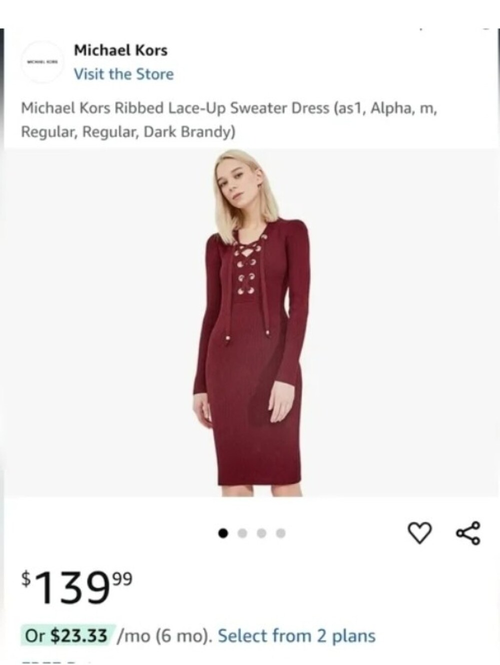🍒 🍒 🍒 ♥️ ♥️ Michael Kors Ribbed Lace-Up Long Sleeve Dress in Burgundy - Picture 8 of 8